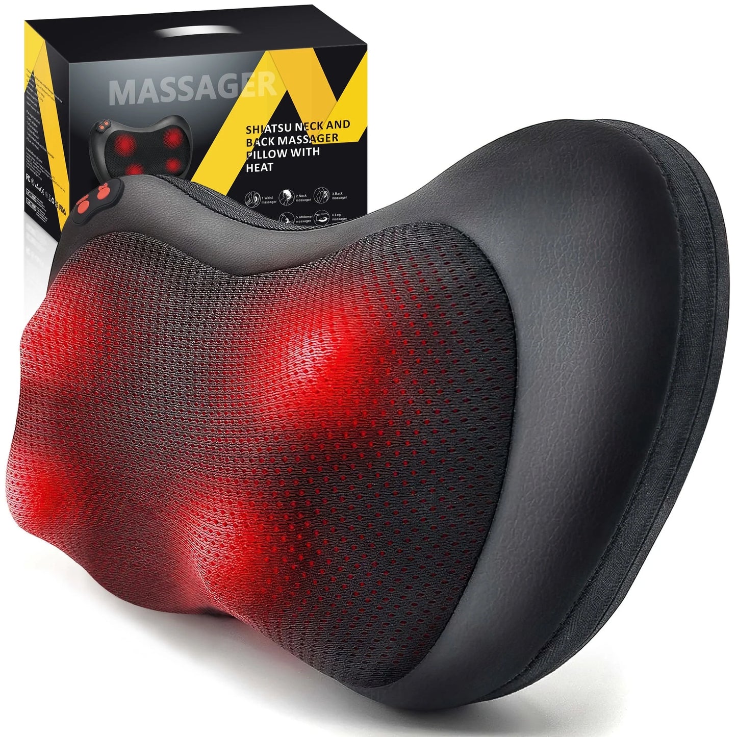 TruRelief Shiatsu Back Massager with Heat,Deep Tissue Kneading,Electric Back Massage Pillow Neck Massager 