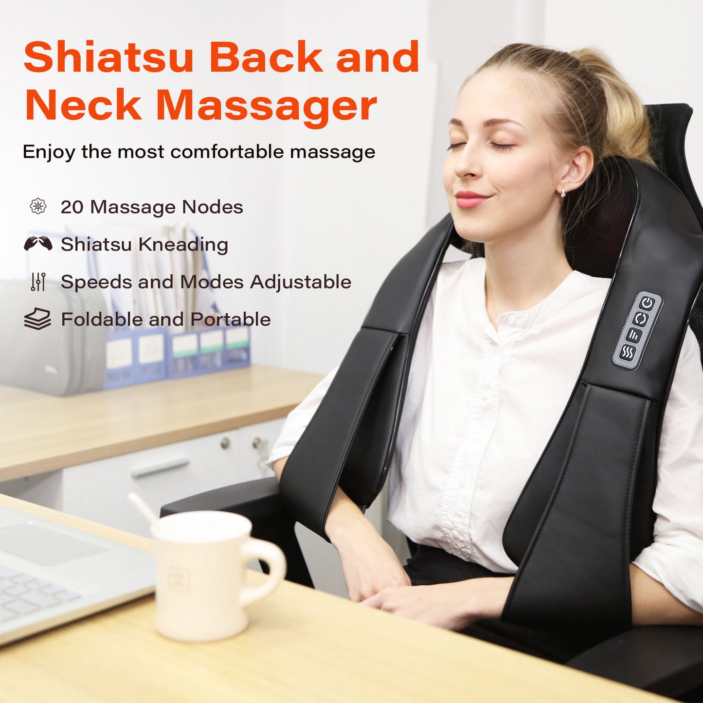 TruRelief Neck Shoulder and Back Massager with Heat, Electric Deep Tissue 4D Kneading Massage