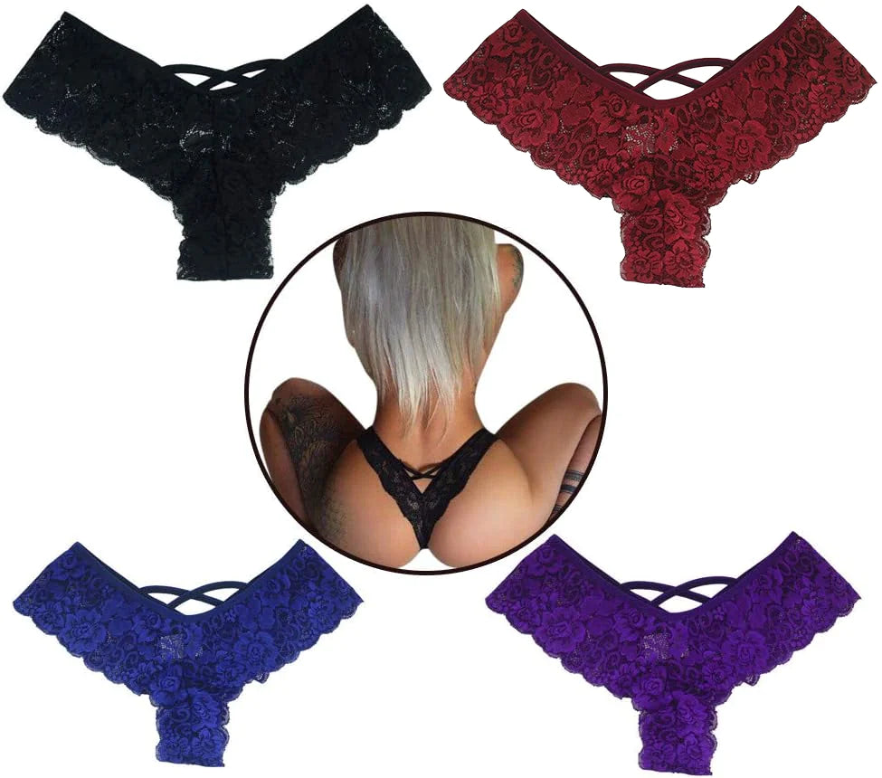 4-Pack Women's Sexy Lace Lingerie Thong Underwear G-String Briefs