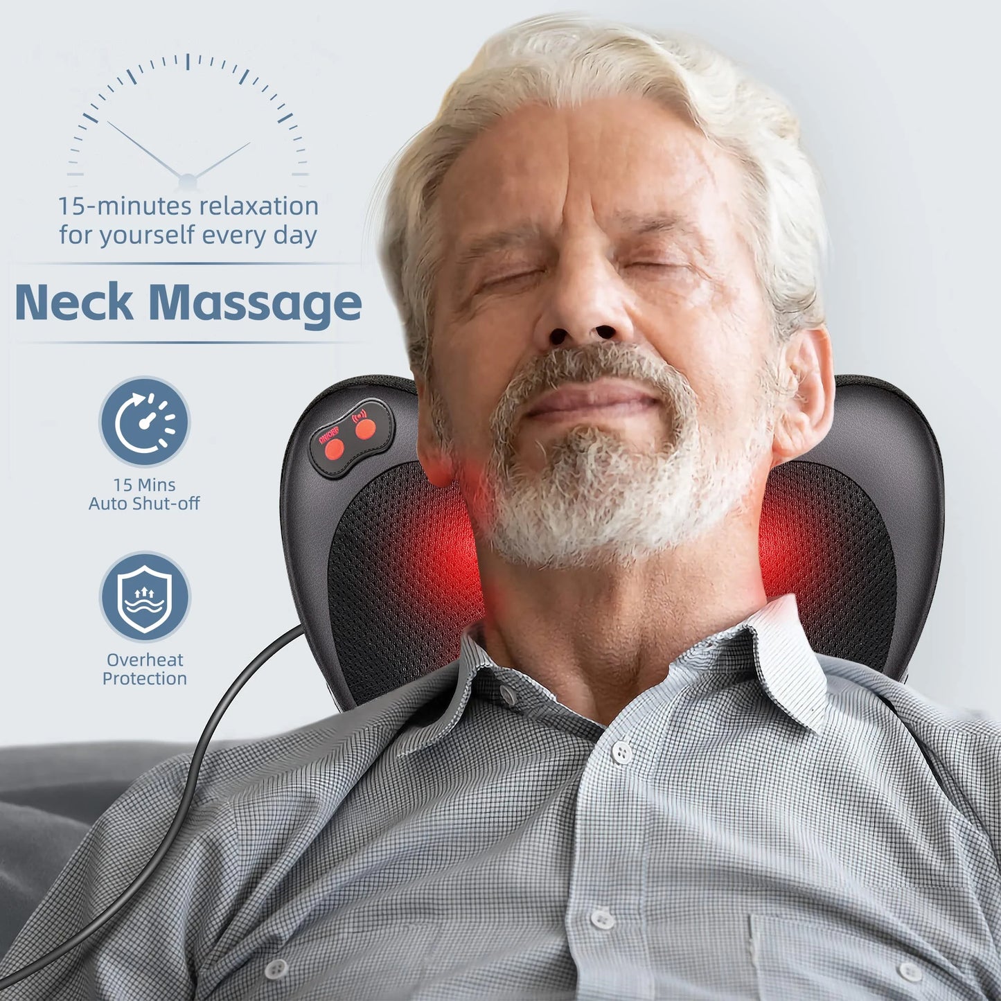 TruRelief Shiatsu Back Massager with Heat,Deep Tissue Kneading,Electric Back Massage Pillow Neck Massager 