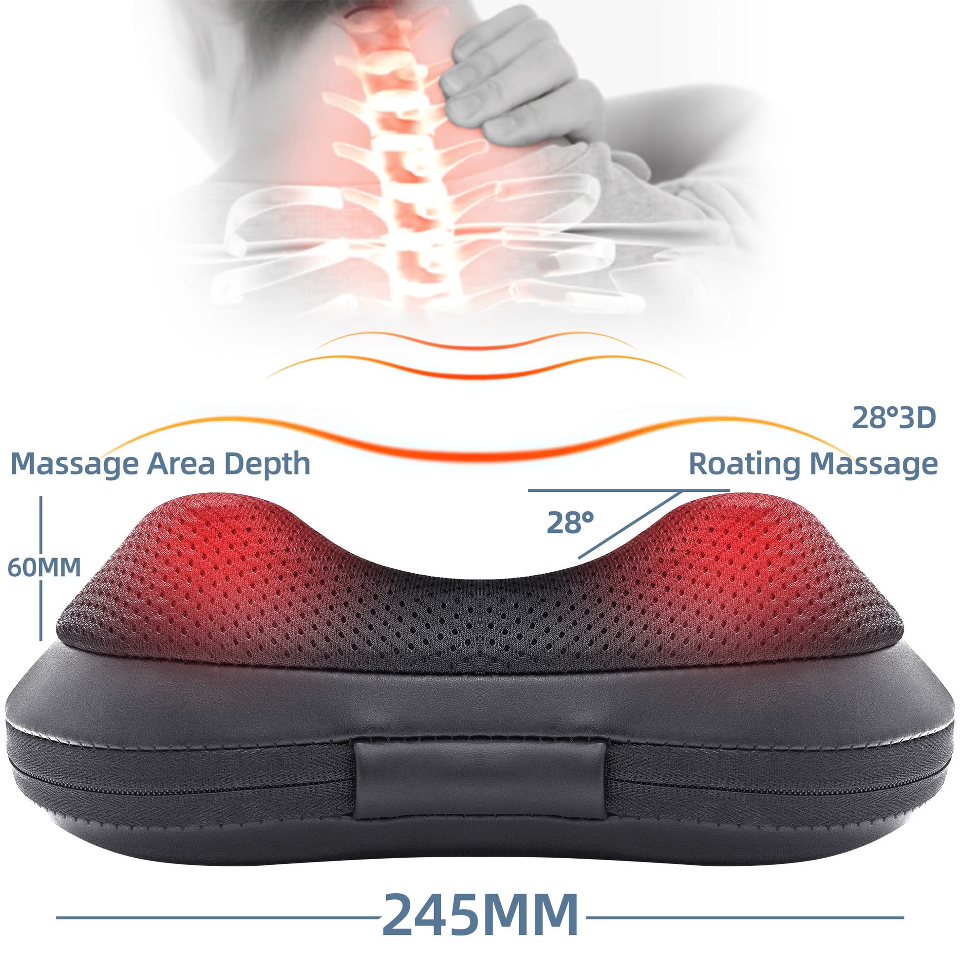 TruRelief Shiatsu Back Massager with Heat,Deep Tissue Kneading,Electric Back Massage Pillow Neck Massager 