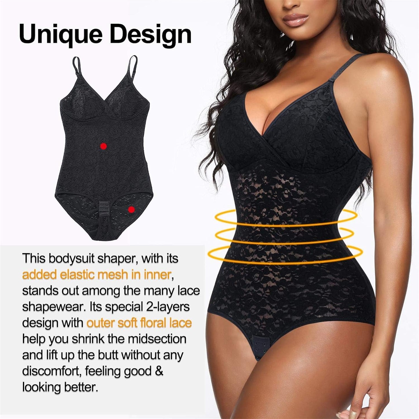 Lace Bodysuit for Women Tummy Control Shapewear Sleeveless Tops V-Neck Backless Camisole Jumpsuit Shaper