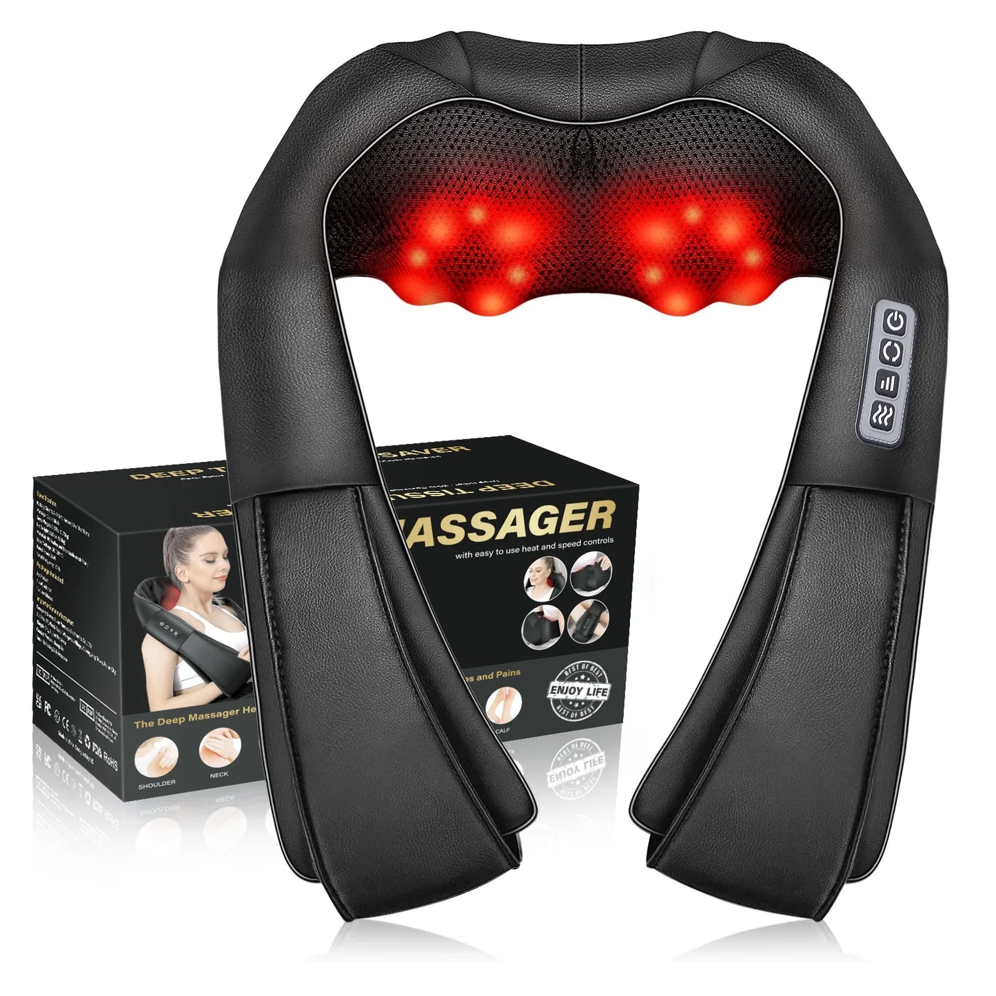 TruRelief Neck Shoulder and Back Massager with Heat, Electric Deep Tissue 4D Kneading Massage